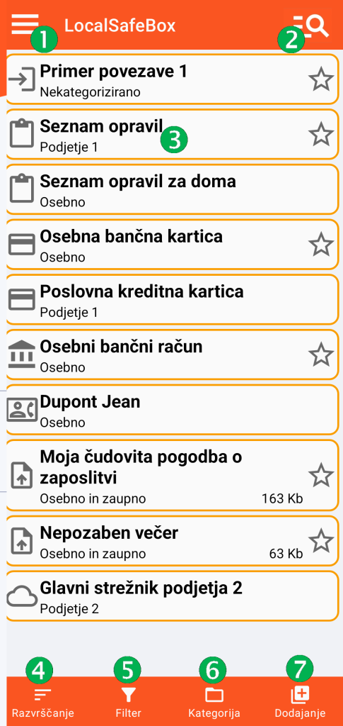 LocalSafeBox - Glavni zaslon