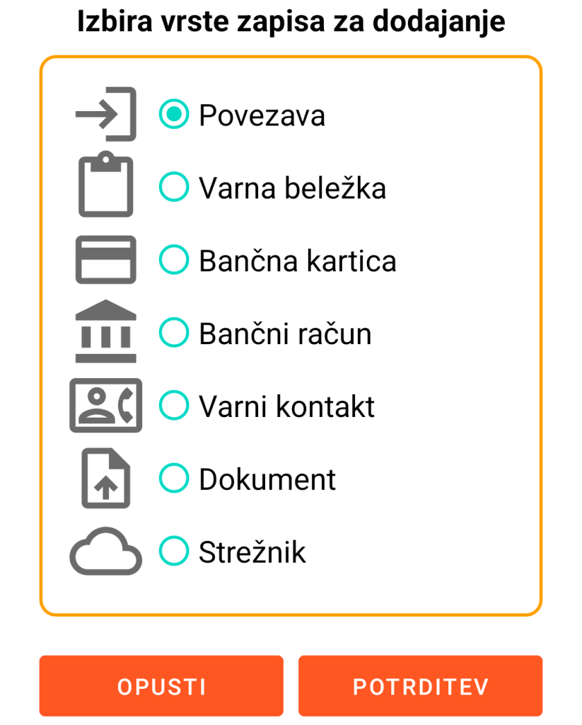 LocalSafeBox - Dodajanje zapisa