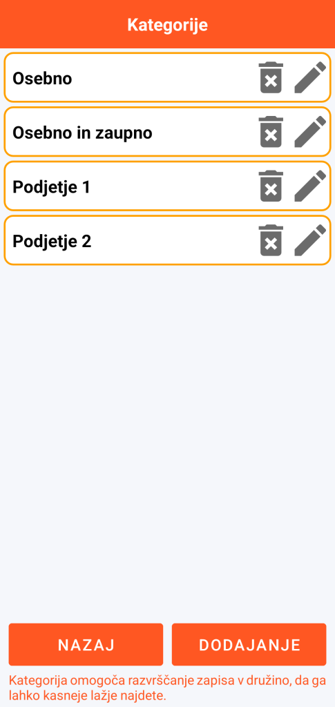 LocalSafeBox - Upravljanje kategorij