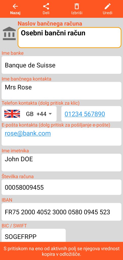 LocalSafeBox - Pregled bančnega računa