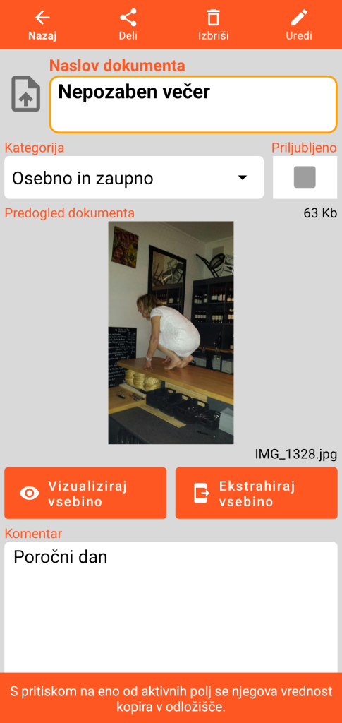 LocalSafeBox - Pregled Document, ki vsebuje fotografijo