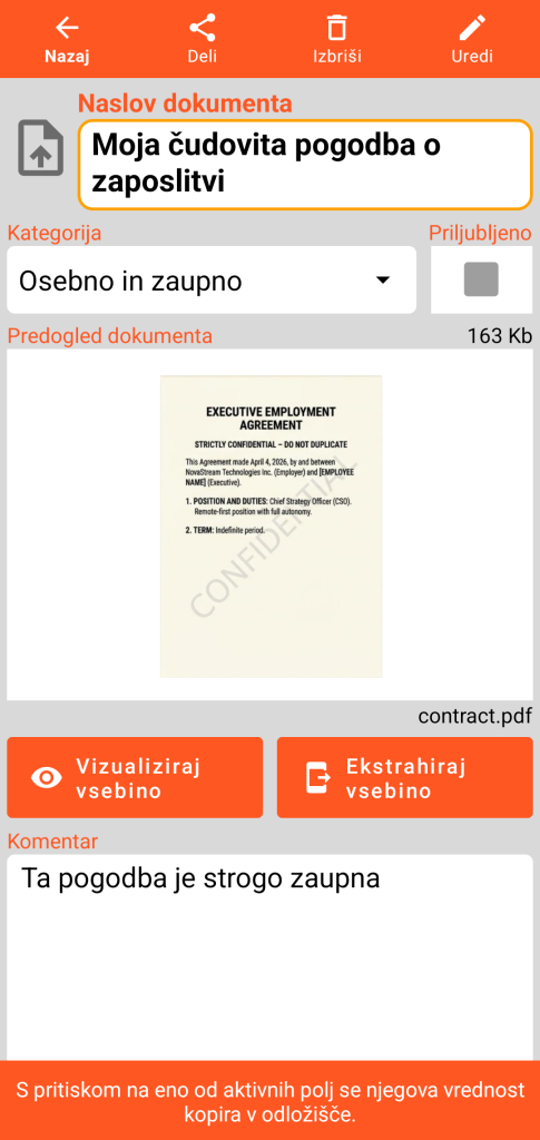 LocalSafeBox - Pregled Document, ki vsebuje datoteko PDF