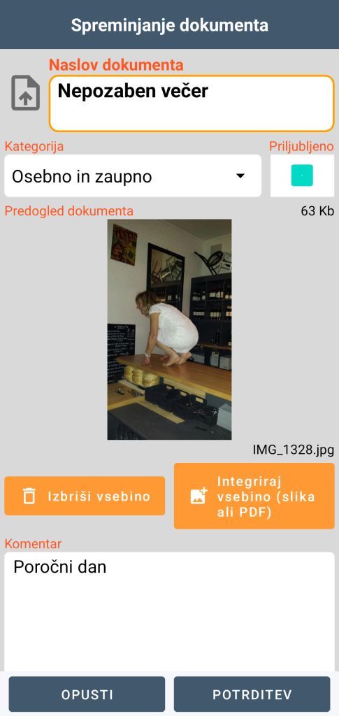 LocalSafeBox - Urejanje Document, ki vsebuje fotografijo