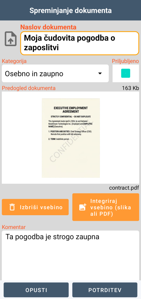 LocalSafeBox - Urejanje Document, ki vsebuje datoteko PDF