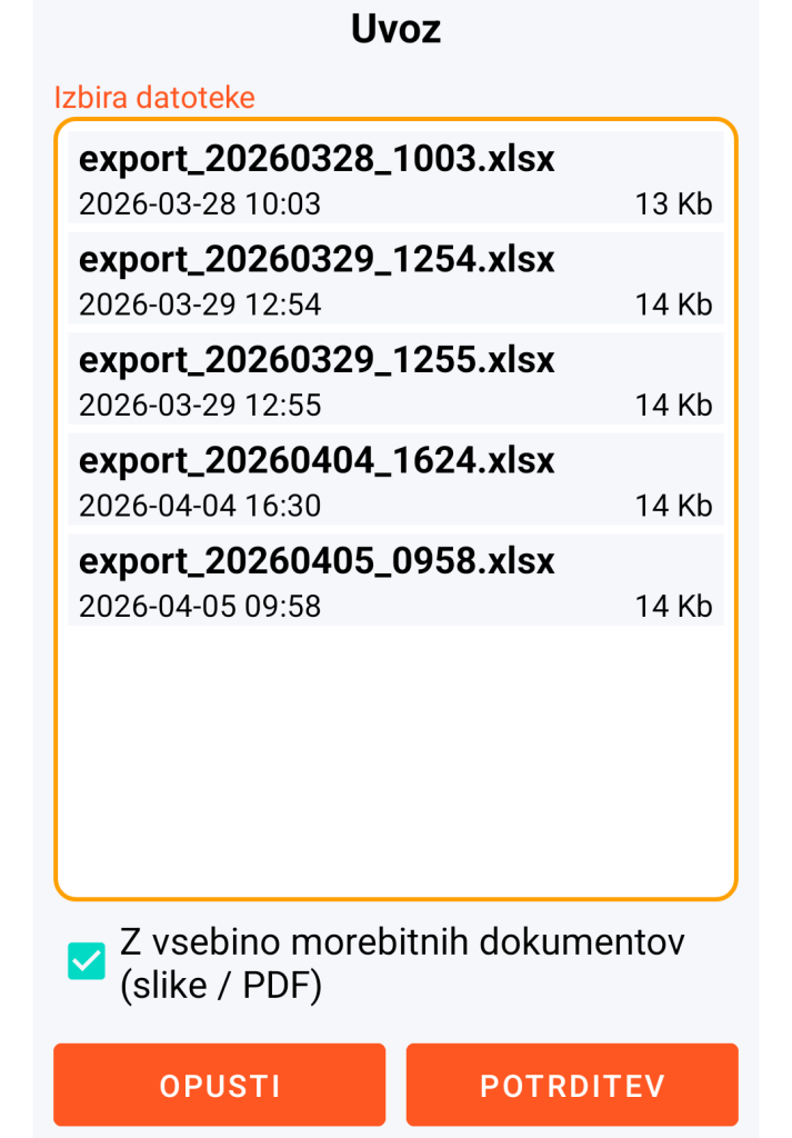 LocalSafeBox - Upravljanje datoteke XLSX za uvoz