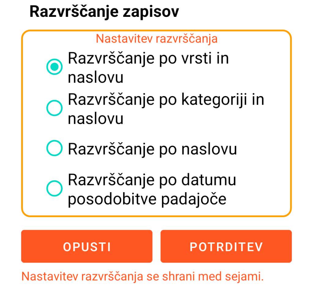 LocalSafeBox - Razvrščanje zapisov