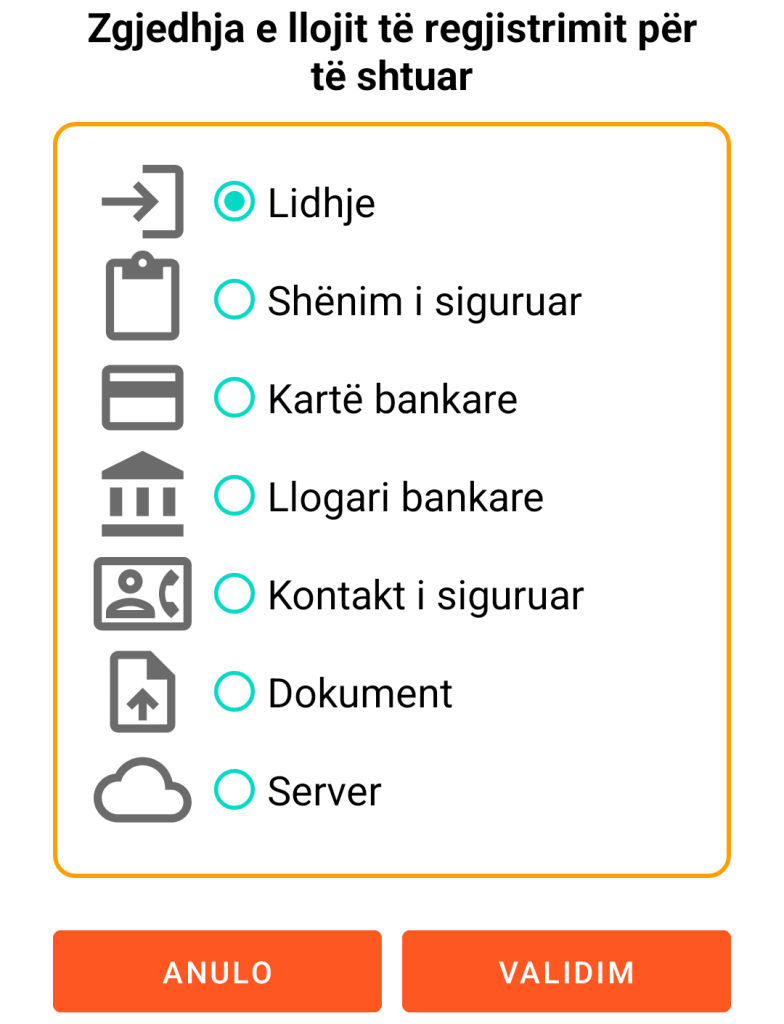 LocalSafeBox - Shtimi i një regjistrimi
