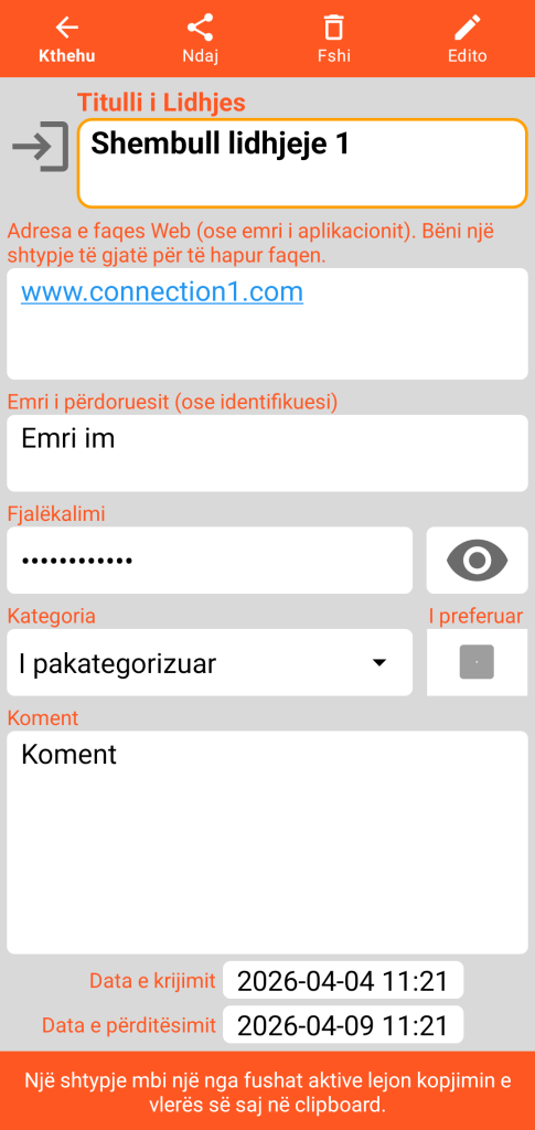 LocalSafeBox - Konsultimi i një Lidhjeje