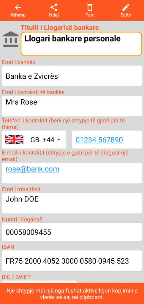 LocalSafeBox - Konsultimi i një Llogarie bankare