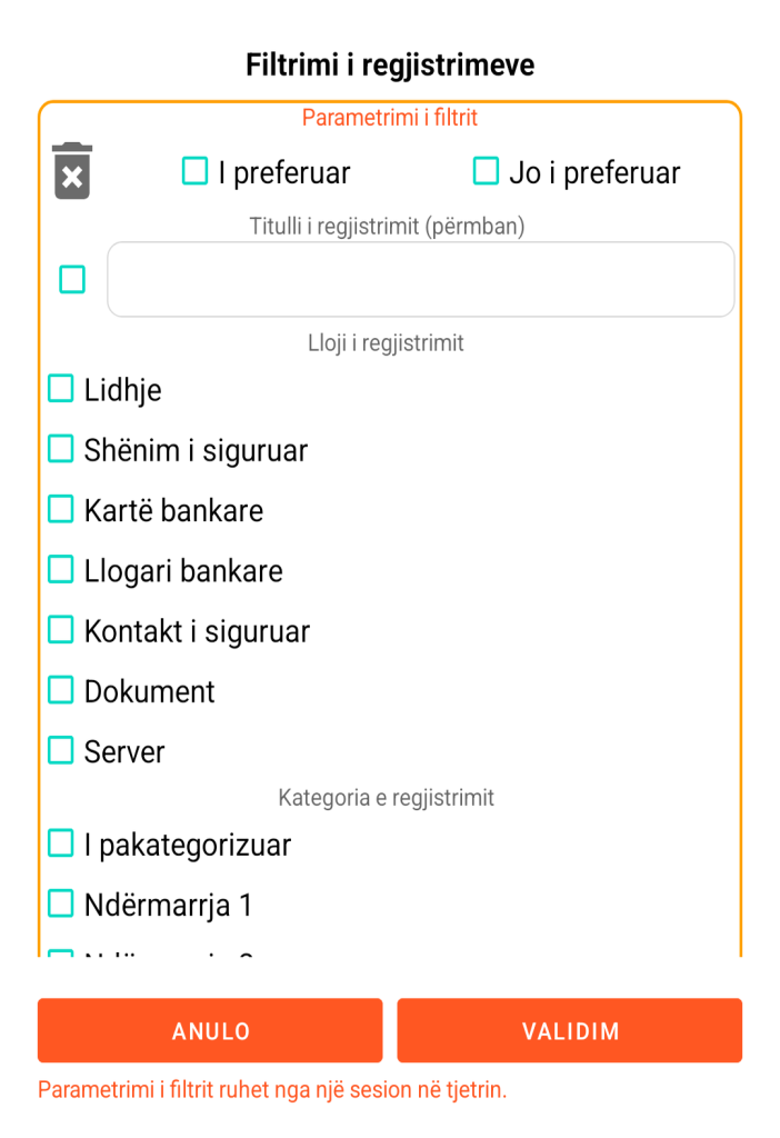 LocalSafeBox - Filtrimi i regjistrimeve