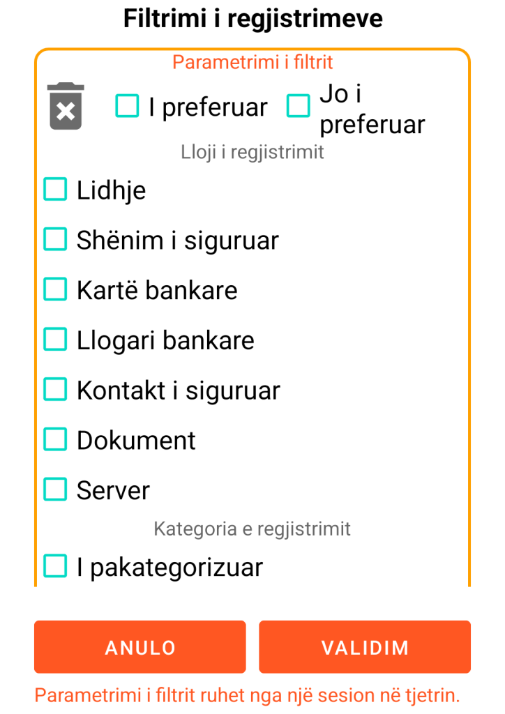 LocalSafeBox - Filtrimi i regjistrimeve