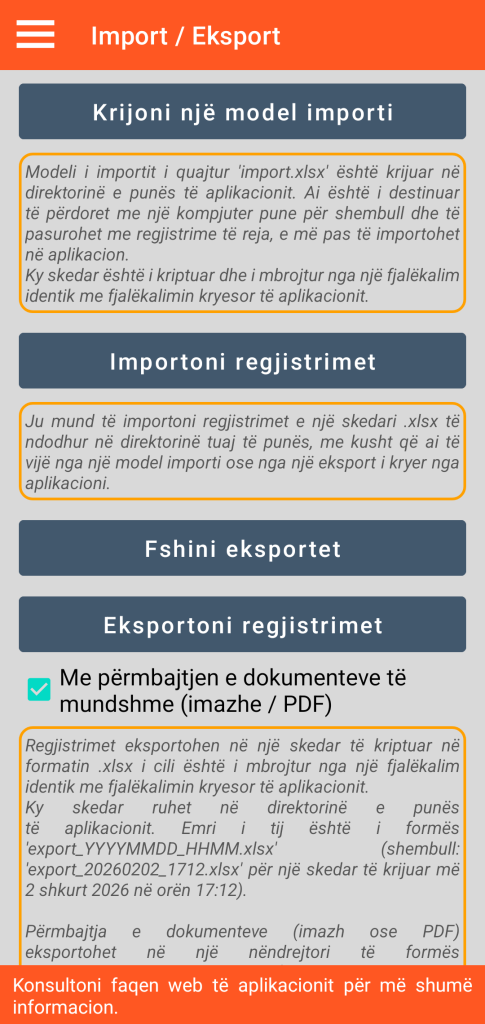 LocalSafeBox - Menaxhimi i importit / eksportit në formatin XLSX