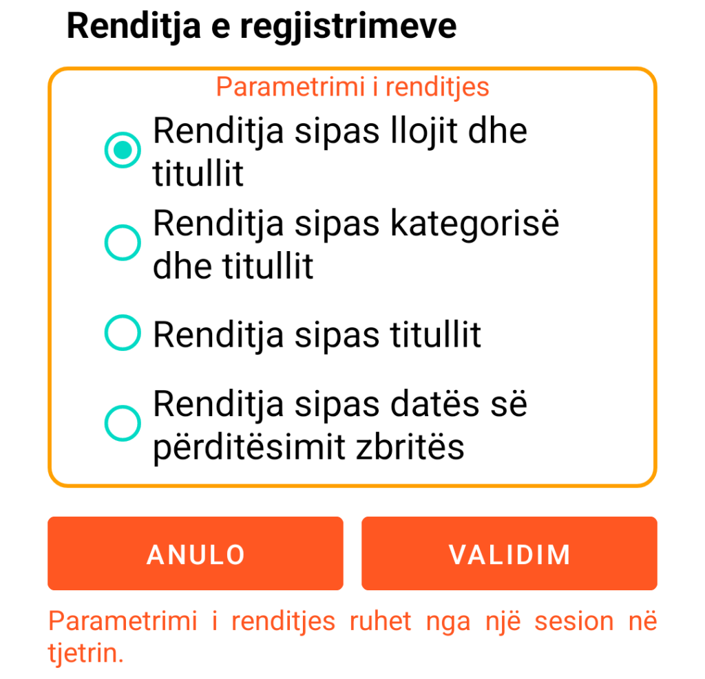 LocalSafeBox - Renditja e regjistrimeve