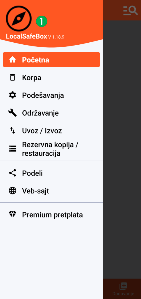 LocalSafeBox - Glavni meni