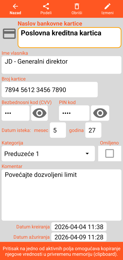 LocalSafeBox - Konsultacija bankovne kartice