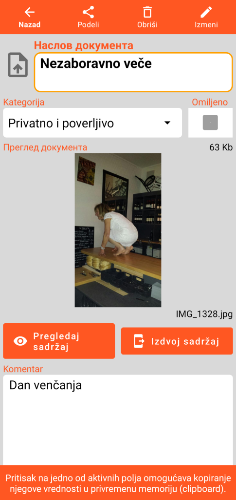 LocalSafeBox - Pregled Document koji sadrži fotografiju
