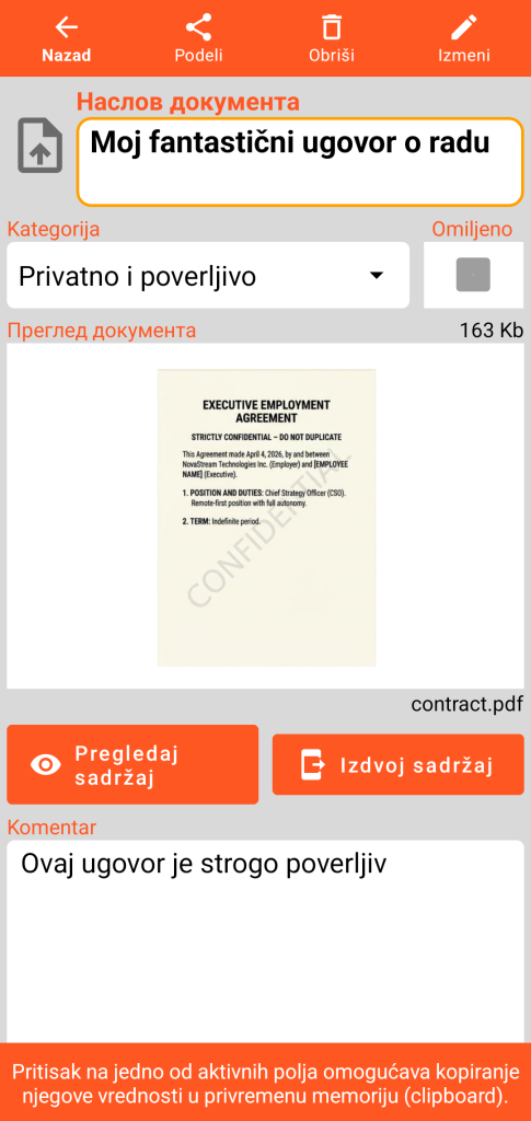 LocalSafeBox - Pregled Document koji sadrži PDF datoteku