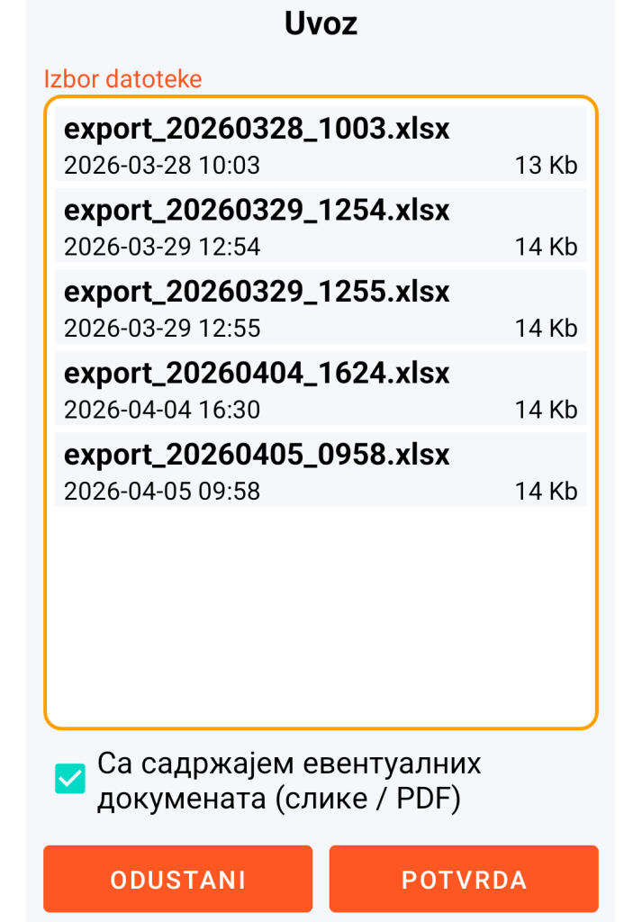 LocalSafeBox - Upravljanje XLSX datotekom za uvoz