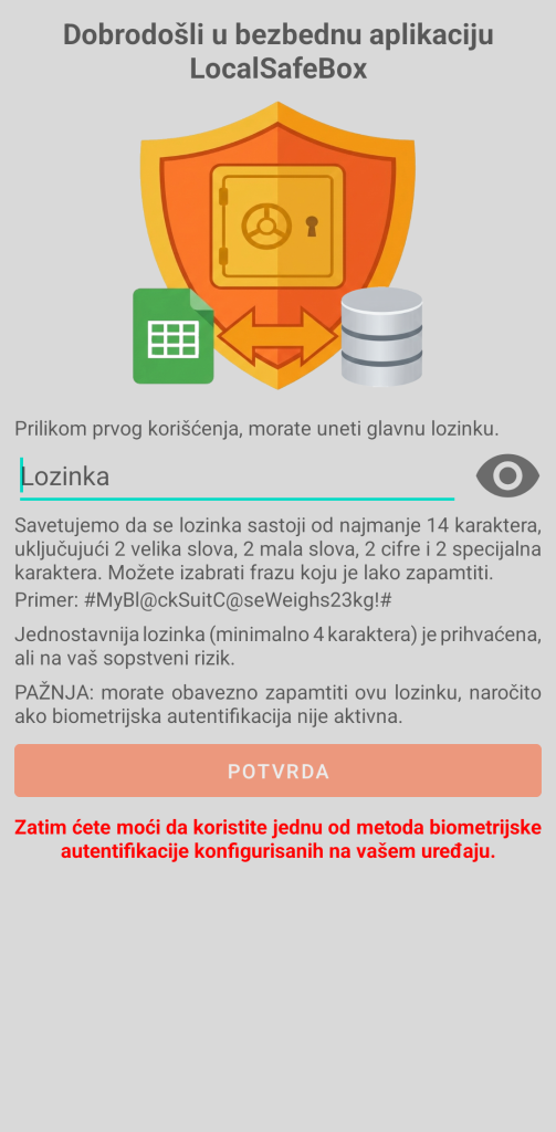 LocalSafeBox - Inicijalna autentifikacija