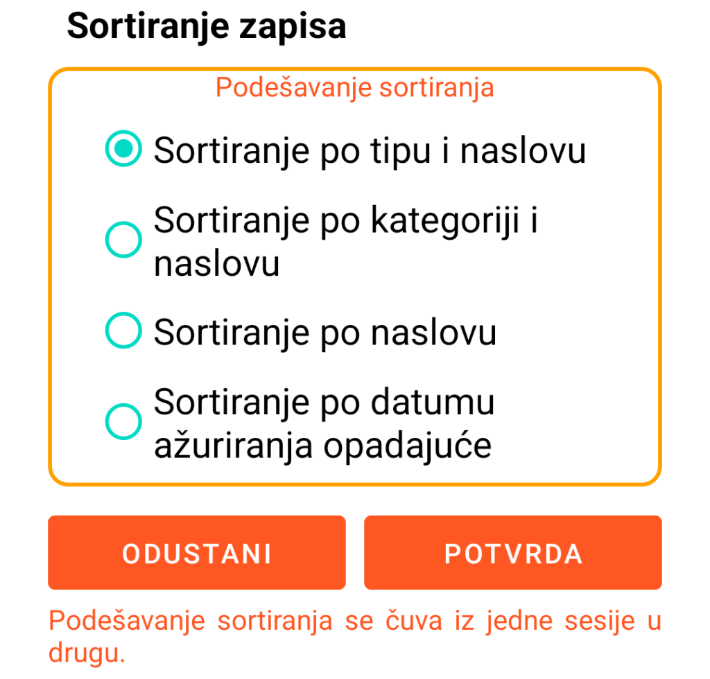 LocalSafeBox - Sortiranje zapisa