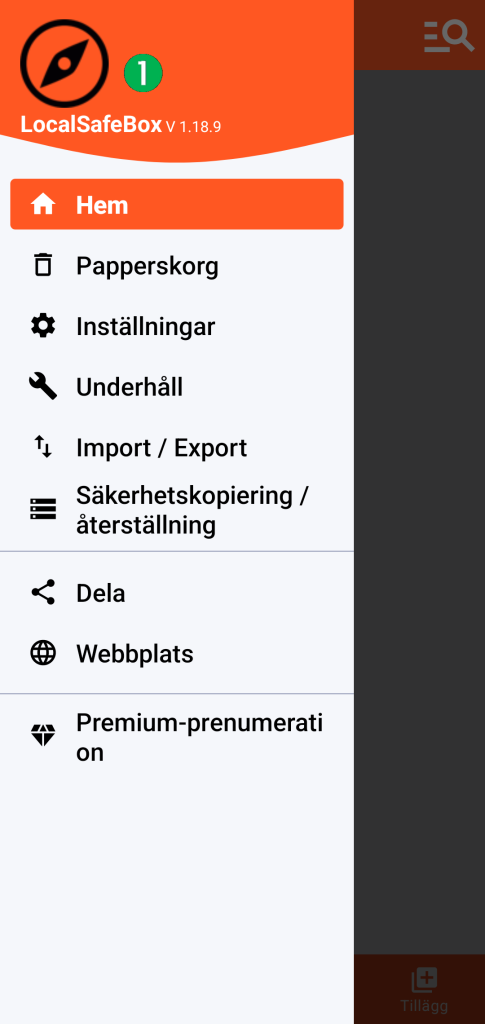 LocalSafeBox - Huvudmeny
