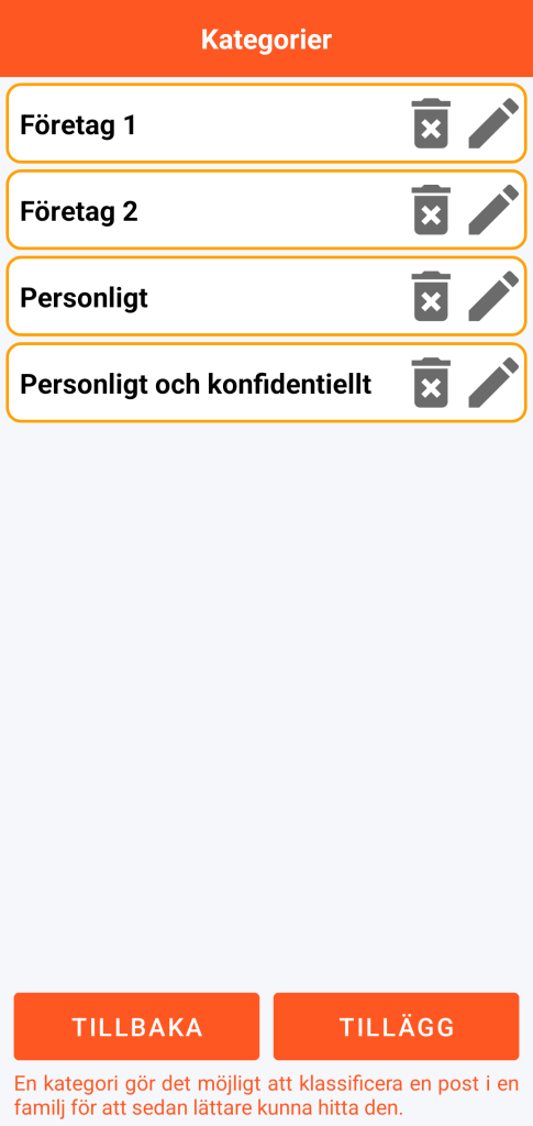LocalSafeBox - Hantering av kategorier