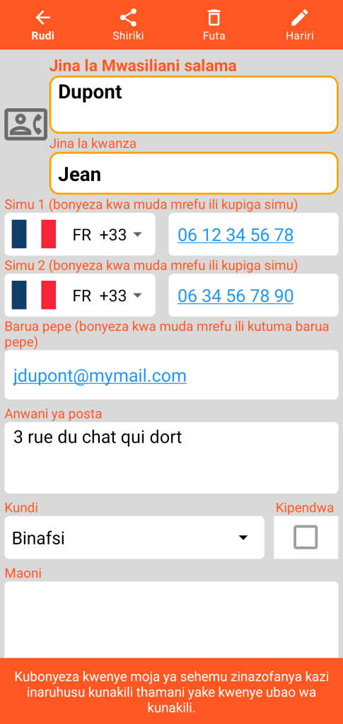 LocalSafeBox - Kutazama Mawasiliano (Contact) salama