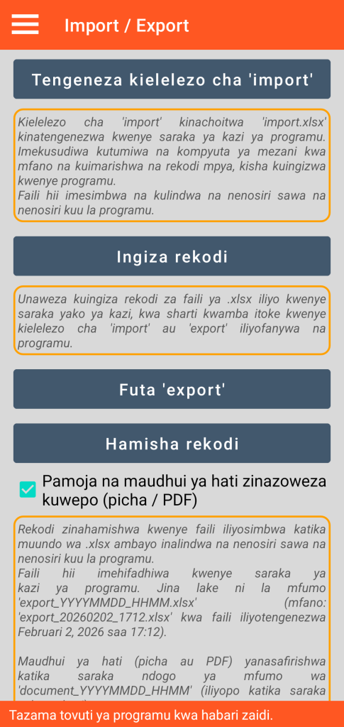 LocalSafeBox - Usimamizi wa kuingiza / kutoa katika mfumo wa XLSX