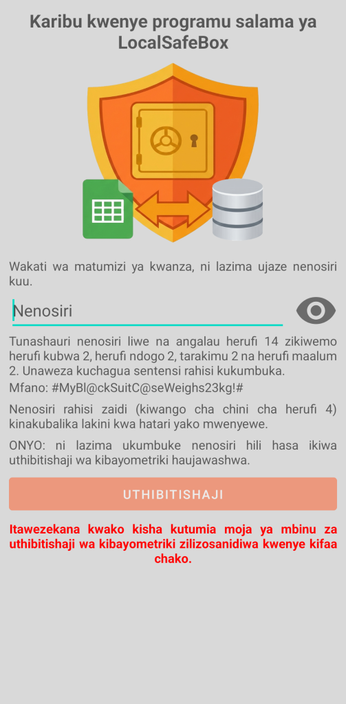 LocalSafeBox - Uthibitishaji wa awali