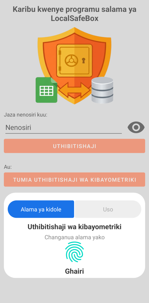 LocalSafeBox - Uthibitishaji wa kawaida