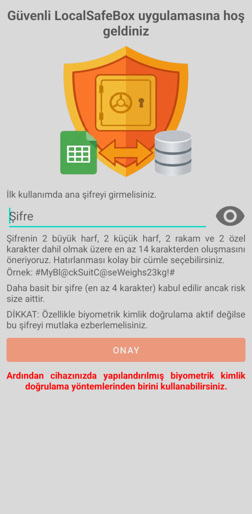 LocalSafeBox - İlk kimlik doğrulama