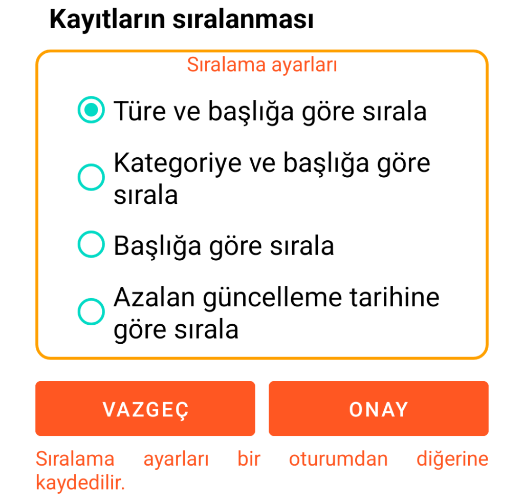 LocalSafeBox - Kayıtların sıralanması