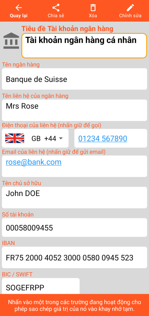 LocalSafeBox - Tham vấn một Tài khoản ngân hàng
