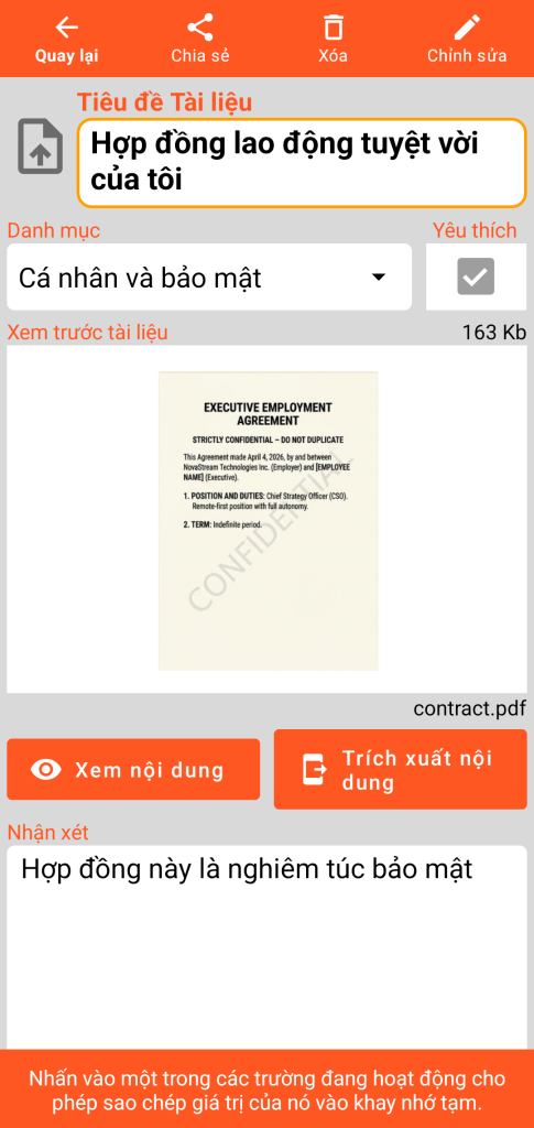 LocalSafeBox - Xem một Document chứa một tệp PDF