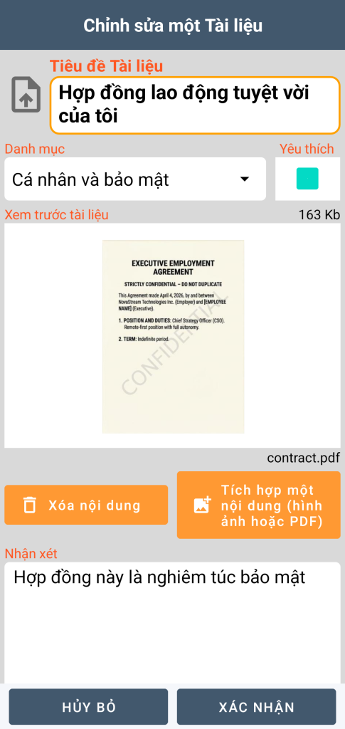 LocalSafeBox - Chỉnh sửa một Document chứa một tệp PDF
