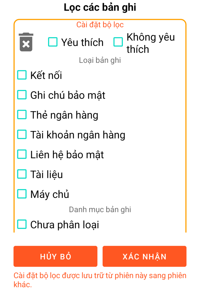 LocalSafeBox - Lọc các bản ghi