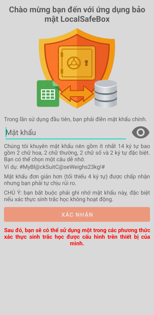 LocalSafeBox - Xác thực ban đầu