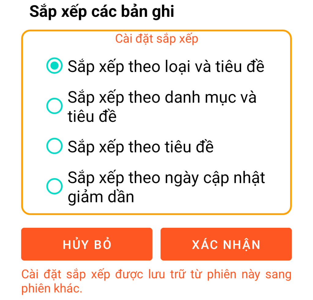 LocalSafeBox - Sắp xếp các bản ghi