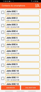 SOS Universal - ajout de contact à partir du carnet d'adresses
