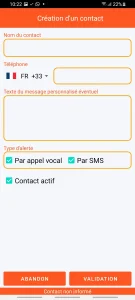 SOS Universal - ajout ou modification de contact