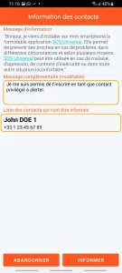 SOS Universal - information des contacts