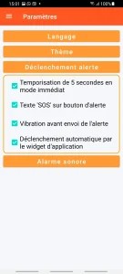 SOS Universal - paramétrage du déclenchement de l'alerte