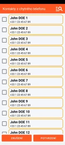 SOS Universal - přidání kontaktu z adresáře