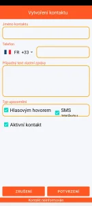 SOS Universal - přidání nebo úprava kontaktu