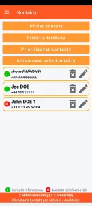 SOS Universal - správa kontaktů