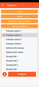 SOS Universal - nastavení zvukového alarmu
