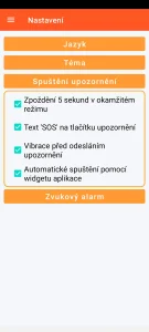 SOS Universal - nastavení spuštění upozornění