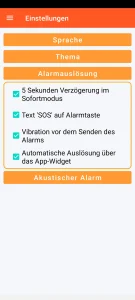 SOS Universal - Einstellung der Alarmauslösung