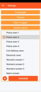 SOS Universal - sound alarm settings