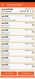 SOS Universal - historial de alertas